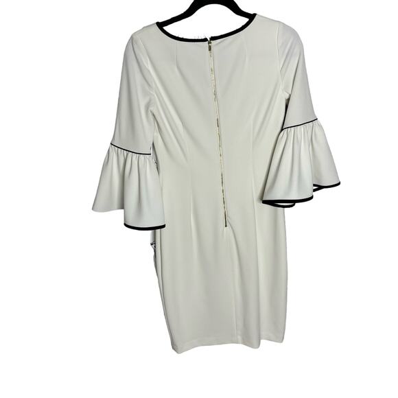Calvin Klein White and Black Bell Sleeve Long Sleeve Knee Length Dress Size 4 - Picture 7 of 9